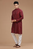 MAROON COTTON DOBBY LONG KURTA