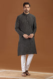 BLACK COTTON DOBBY LONG KURTA