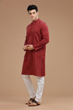 RED COTTON DOBBY LONG KURTA