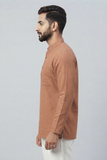 PEACH TEXTURED SOFT COTTON SHORT KURTA FULL SLEEVES
