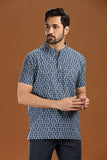 BLUE PRINTED COTTON SHORT KURTA HALF SLEEVES