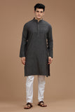 BLACK COTTON DOBBY LONG KURTA