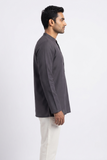 GREY SELF TEXTURED COTTON SHORT KURTA FULL SLEEVES
