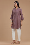 SLUB COTTON KURTI WITH ROLL UP SLEEVES