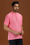 PINK LINEN COTTON HALF SLEEVES SHORT KURTA
