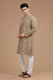 BROWN COTTON DOBBY LONG KURTA