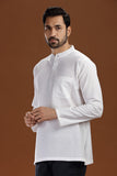 WHITE HANDLOOM COTTON FULL SLEEVES SHORT KURTA
