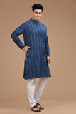 BLUE COTTON DOBBY LONG KURTA