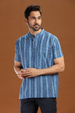 BLUE PRINTED COTTON SHORT KURTA HALF SLEEVES