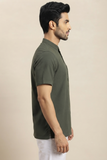 GREEN SELF TEXTURED COTTON SHORT KURTA HALF SLEEVES