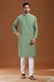 GREEN COTTON DOBBY LONG KURTA