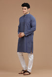 BLUE COTTON DOBBY LONG KURTA