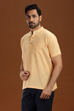YELLOW DOBBY COTTON SHORT KURTA HALF SLEEVES