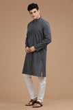 BLACK COTTON DOBBY LONG KURTA