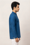 BLUE TEXTURED SOFT COTTON SHORT KURTA FULL SLEEVES