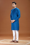 BLUE LINEN COTTON LONG KURTA