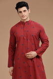 RED COTTON DOBBY LONG KURTA