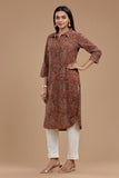 HANDBLOCK KALAMKARI WOMEN KURTA WITH COLLAR