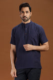 BLUE DOBBY COTTON SHORT KURTA HALF SLEEVES