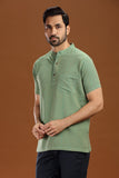 GREEN DOBBY COTTON SHORT KURTA HALF SLEEVES