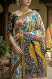 SRIKALAHASTI PEN KALAMKARI NATURAL DYED NELLORE SILK ZARI BORDER SAREE