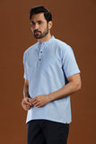 BLUE LINEN COTTON HALF SLEEVES SHORT KURTA