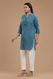 SLUB COTTON KURTI WITH ROLL UP SLEEVES