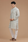 WHITE IKAT FINE COUNT LONG KURTA