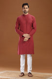 MAROON COTTON DOBBY LONG KURTA