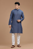 BLUE COTTON SLUB LONG KURTA