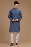 BLUE COTTON DOBBY LONG KURTA