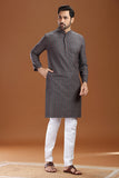 GREY COTTON DOBBY LONG KURTA