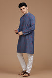 BLUE COTTON DOBBY LONG KURTA