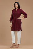 SLUB COTTON KURTI WITH ROLL UP SLEEVES