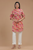 BLOCKPRINT COTTON KURTI WITH ROLL UP SLEEVES