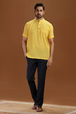 YELLOW DOBBY COTTON SHORT KURTA HALF SLEEVES