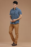 INDIGO BLOCKPRINT SHIRT HALF SLEEVES SHIRT