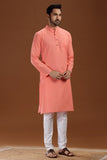PEACH COTTON DOBBY LONG KURTA