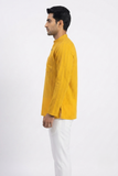 YELLOW SELF STRIPES COTTON SHORT KURTA FULL SLEEVES