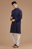 BLUE IKAT FINE COUNT COTTON LONG KURTA