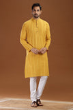 YELLOW COTTON DOBBY LONG KURTA