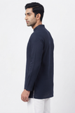 BLUE SELF TEXTURED COTTON SHORT KURTA FULL SLEEVES
