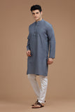 GREY COTTON DOBBY LONG KURTA