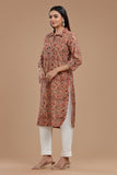 HANDBLOCK KALAMKARI WOMEN KURTA WITH COLLAR