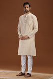 BEIGE COTTON DOBBY LONG KURTA