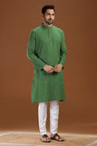 GREEN COTTON DOBBY LONG KURTA