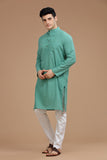 GREEN COTTON DOBBY LONG KURTA