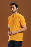 YELLOW DOBBY COTTON SHORT KURTA HALF SLEEVES