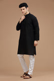 BLACK HANDLOOM COTTON LONG KURTA