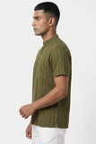 GREEN SELF STRIPES COTTON SHORT KURTA HALF SLEEVES